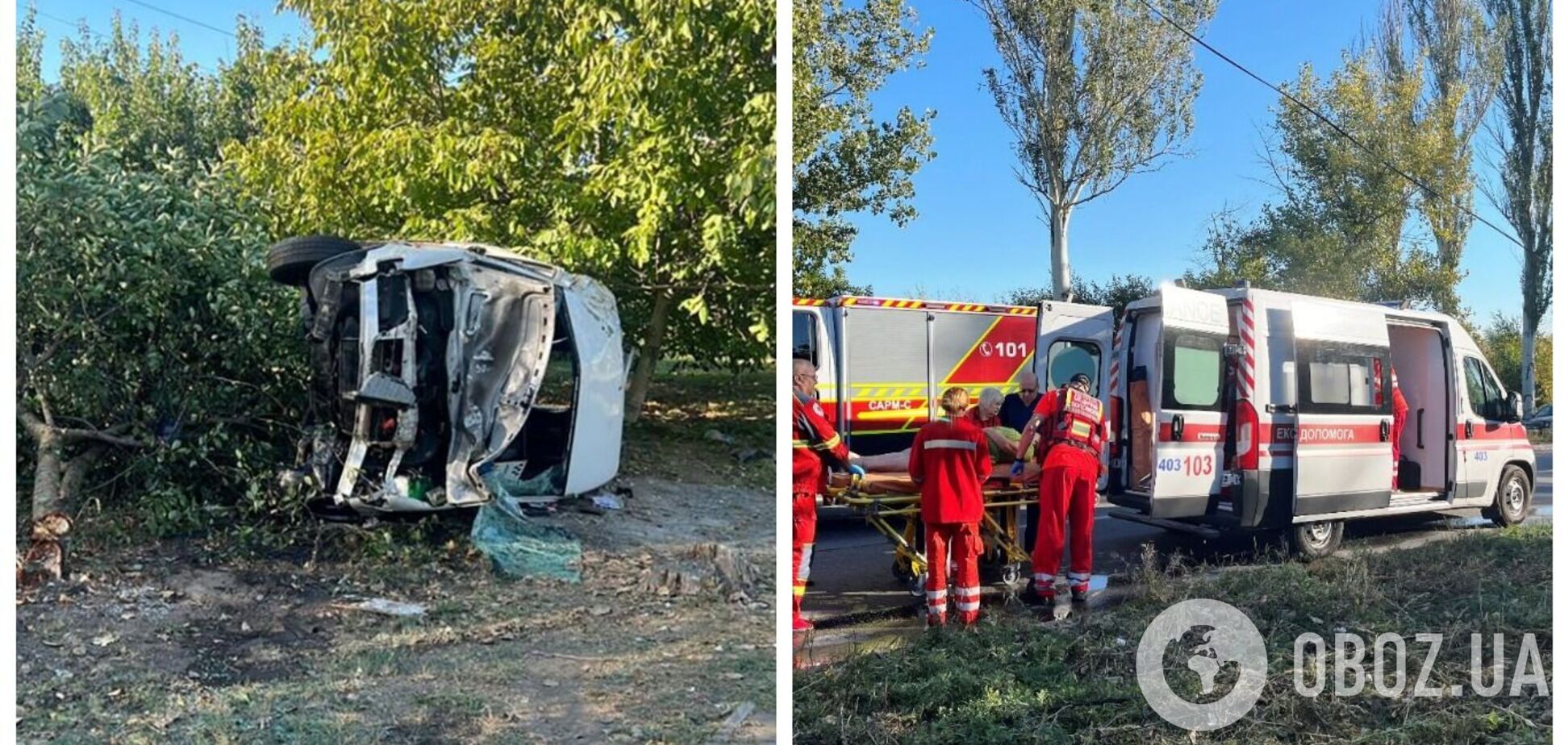 В Запорожье маршрутка с пассажирами влетела в столб и перевернулась: много пострадавших. Фото