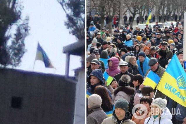 В оккупированной Каховке Херсонской области подняли украинский флаг. Фото