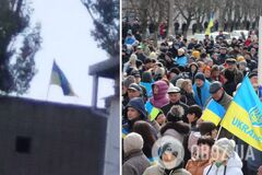 В оккупированной Каховке Херсонской области подняли украинский флаг. Фото
