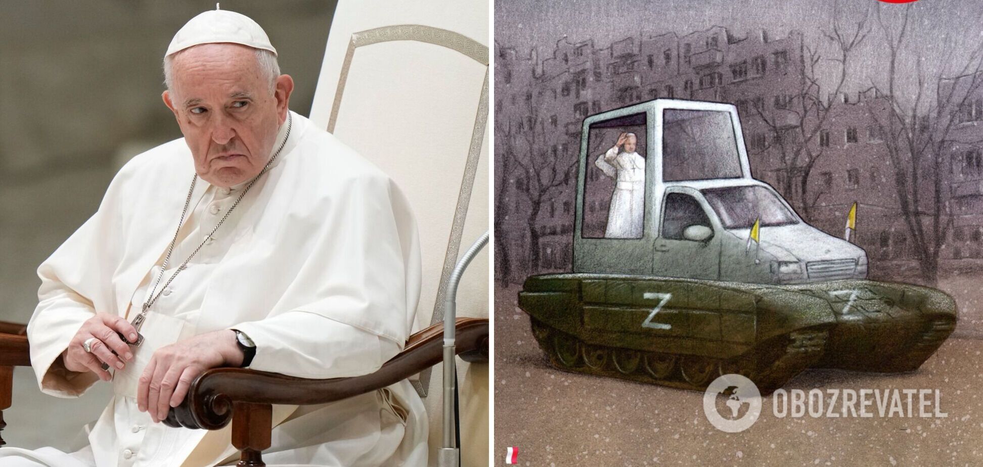 Папа Римський на танку з літерою Z: польський тижневик висміяв підігравання РФ на новій обкладинці. Фото