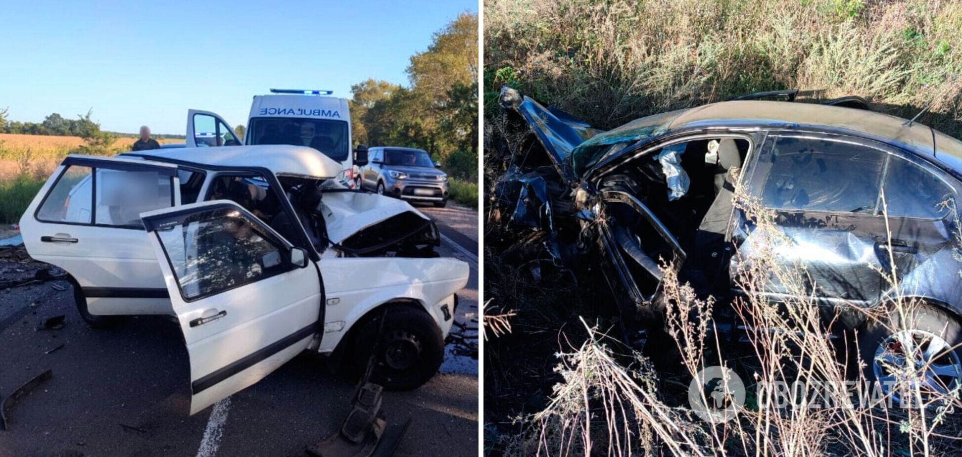 На Полтавщині не розминулись два легковики: одна людина загинула, троє зазнали травм. Фото