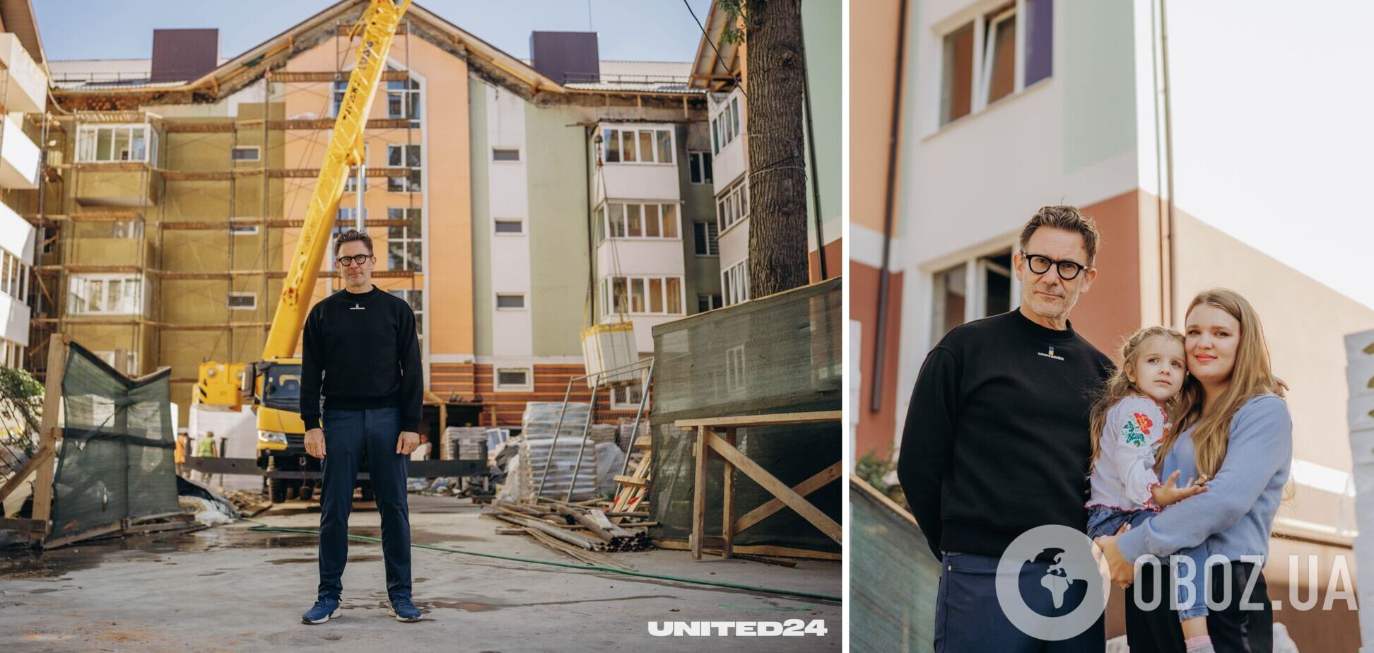 Амбасадор UNITED24 Мішель Азанавічус зустрівся в Ірпені з мешканцями будинку, на відновлення якого допоміг зібрати гроші