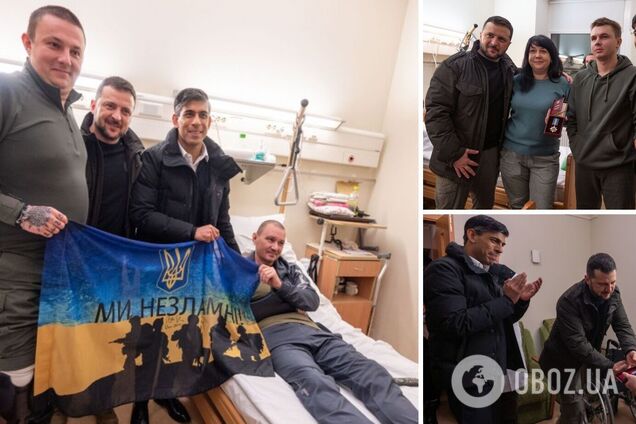 Зеленский и Сунак посетили украинских военных в одном из киевских медучреждений. Фото