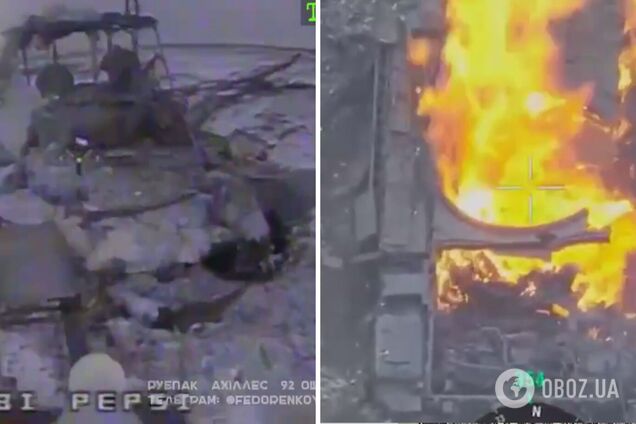 Зрив башти: в ЗСУ показали феєричне знищення російського танка дроном-камікадзе. Відео