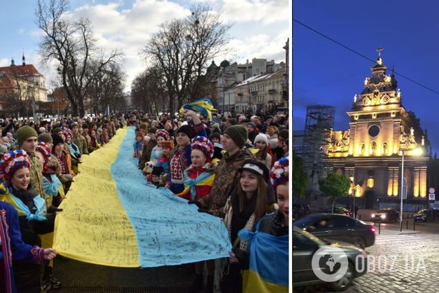 Во Львове ко Дню Соборности развернули рекордное знамя Украины с подписями воинов. Фото