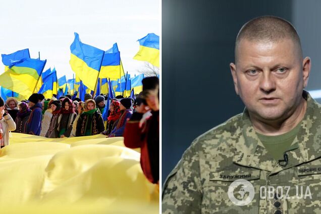 'Сьогодні ланцюг Соборності – це лінія фронту': Залужний привітав українців із святом і відзначив героїзм захисників