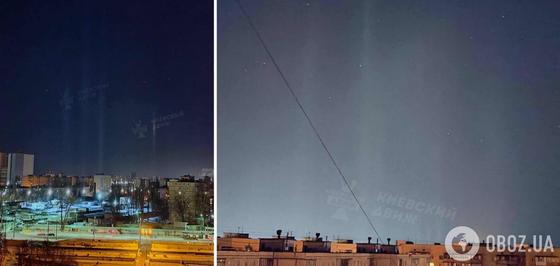 В столице наблюдали световые столбы