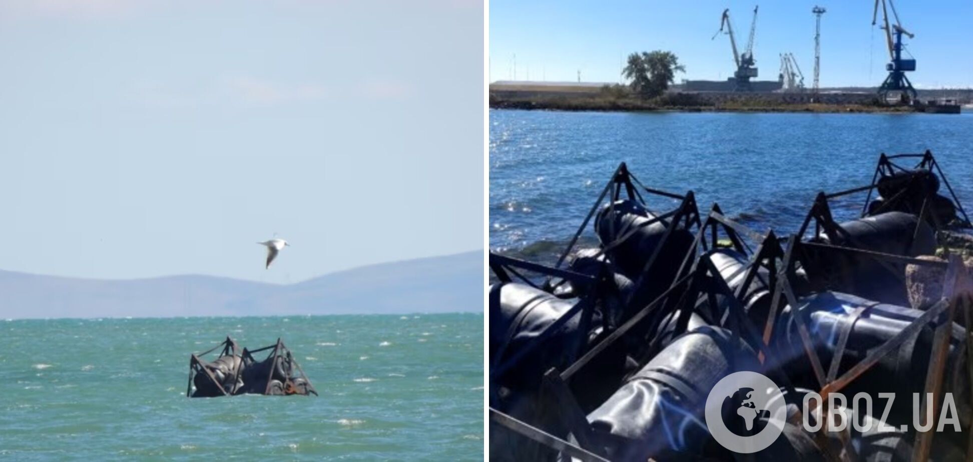 Прибыло к берегу: заграждения, которыми РФ пытается спасти Керченский мост, плавают в районе набережной в Керчи. Фото