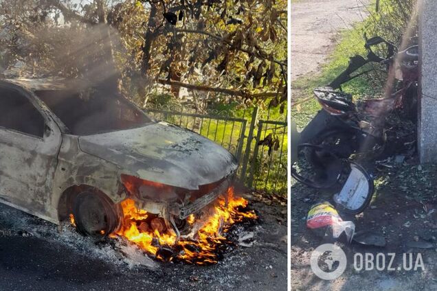 Оккупанты атаками дронов убили гражданского и уничтожили полицейский автомобиль в Николаевской области. Фото