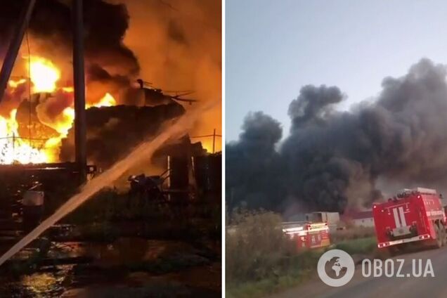 В Пермском крае РФ вспыхнул мощный пожар на нефтебазе: валил черный дым. Видео