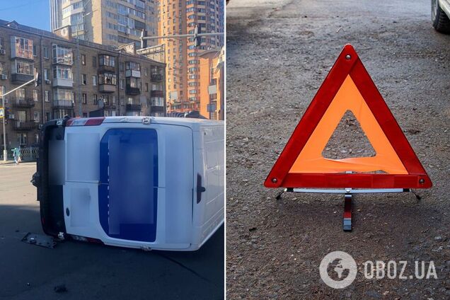 У Києві на Печерську внаслідок ДТП перекинувся мікроавтобус. Подробиці, фото і відео