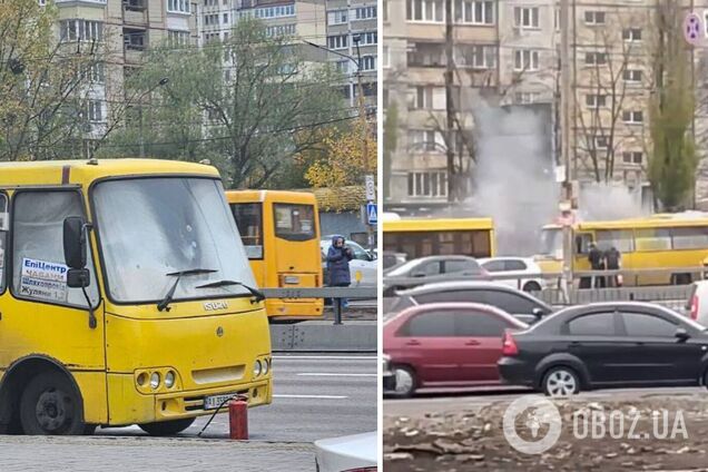 Загорілась прямо на ходу: у Києві сталась НП з маршруткою. Фото і відео