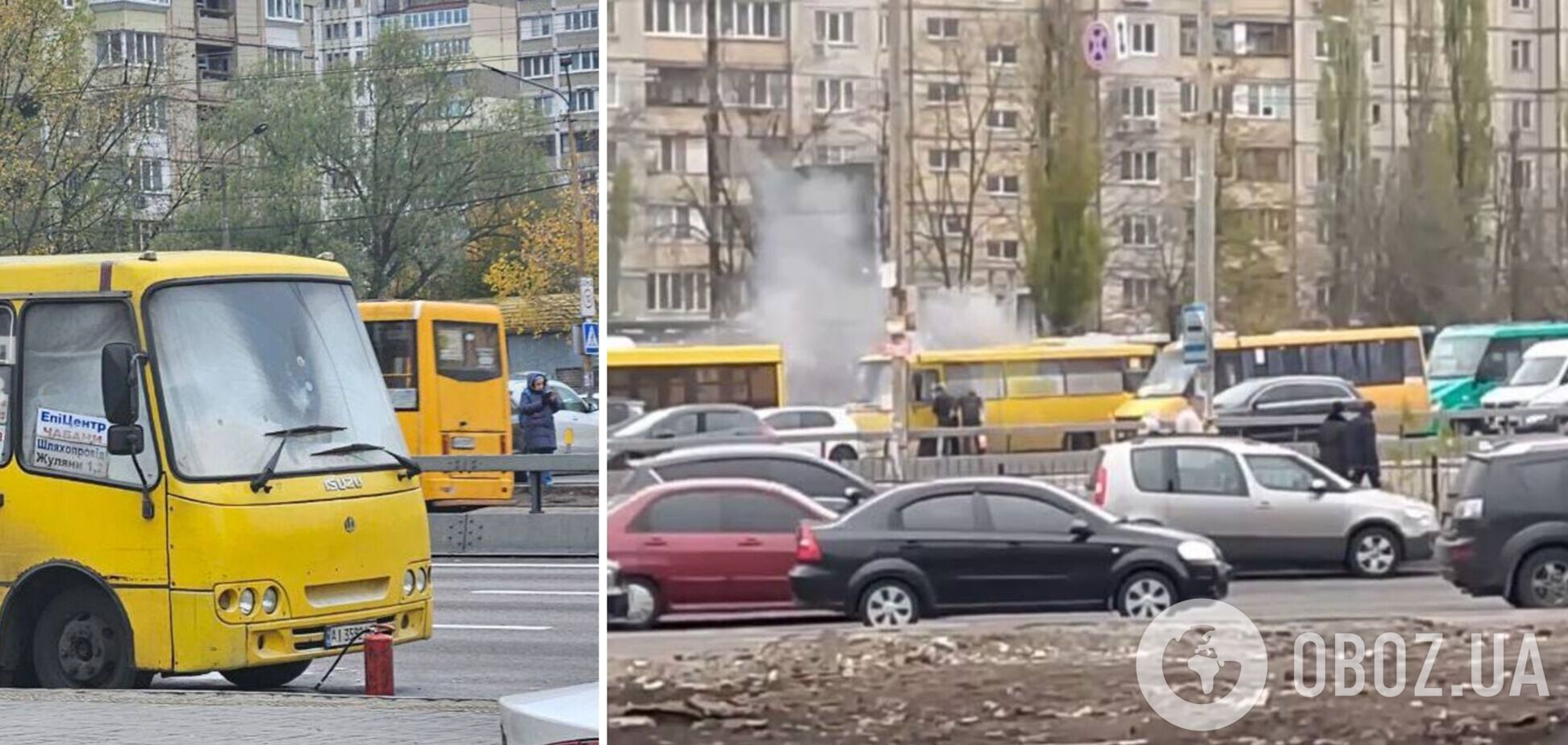 Загорелась прямо на ходу: в Киеве произошло ЧП с маршруткой. Фото и видео