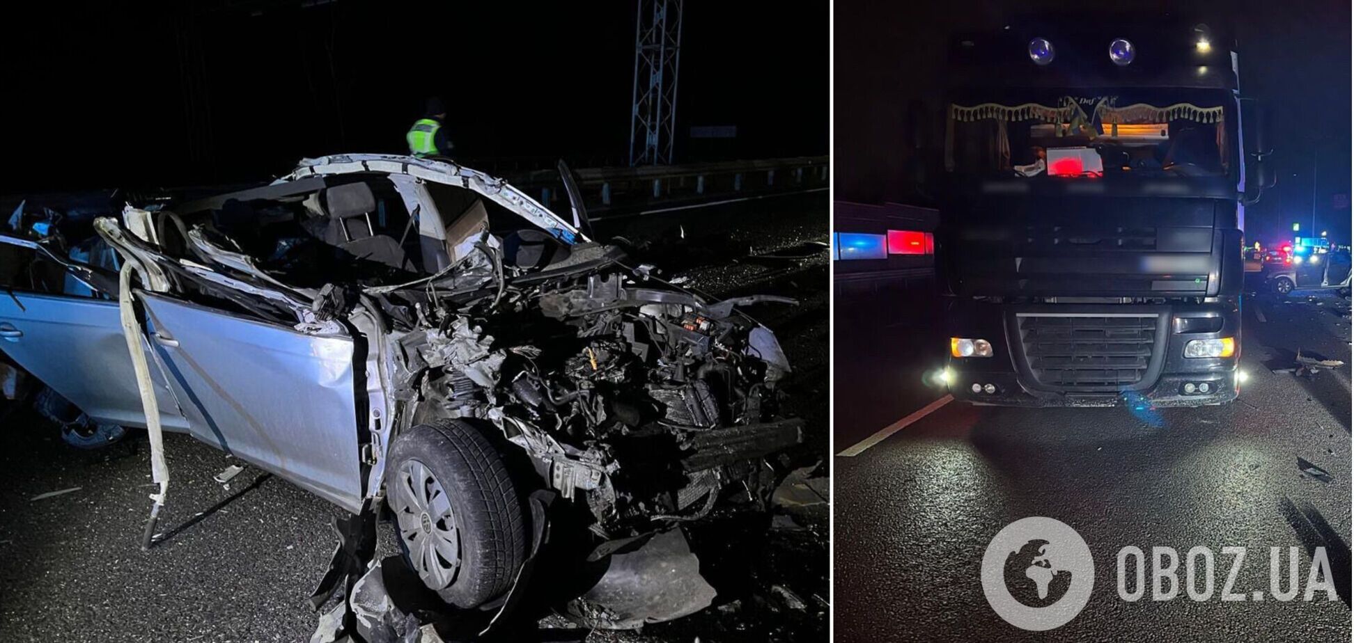 У авто буквально зрізало дах: під Києвом сталась смертельна ДТП за участі легковика та фури. Фото