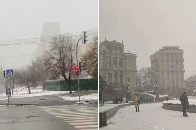 Киев после обеда накрыл сильный снегопад: город превратился в белую сказку. Видео