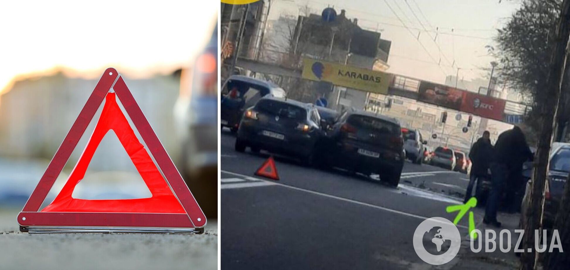 В Киеве произошла авария с участием четырех авто: после столкновения одна из машин протаранила столб. Фото