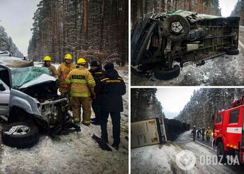 На Київщині сталась масштабна ДТП за участі вантажівки та авто інкасаторів: є загиблий та постраждалі. Фото
