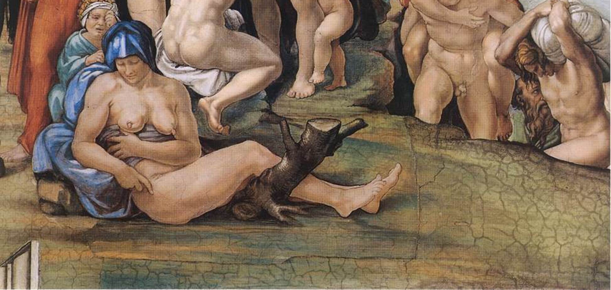 На фреске Микеланджело 'Всемирный потоп' ученые заметили рак груди у женщины. Фото
