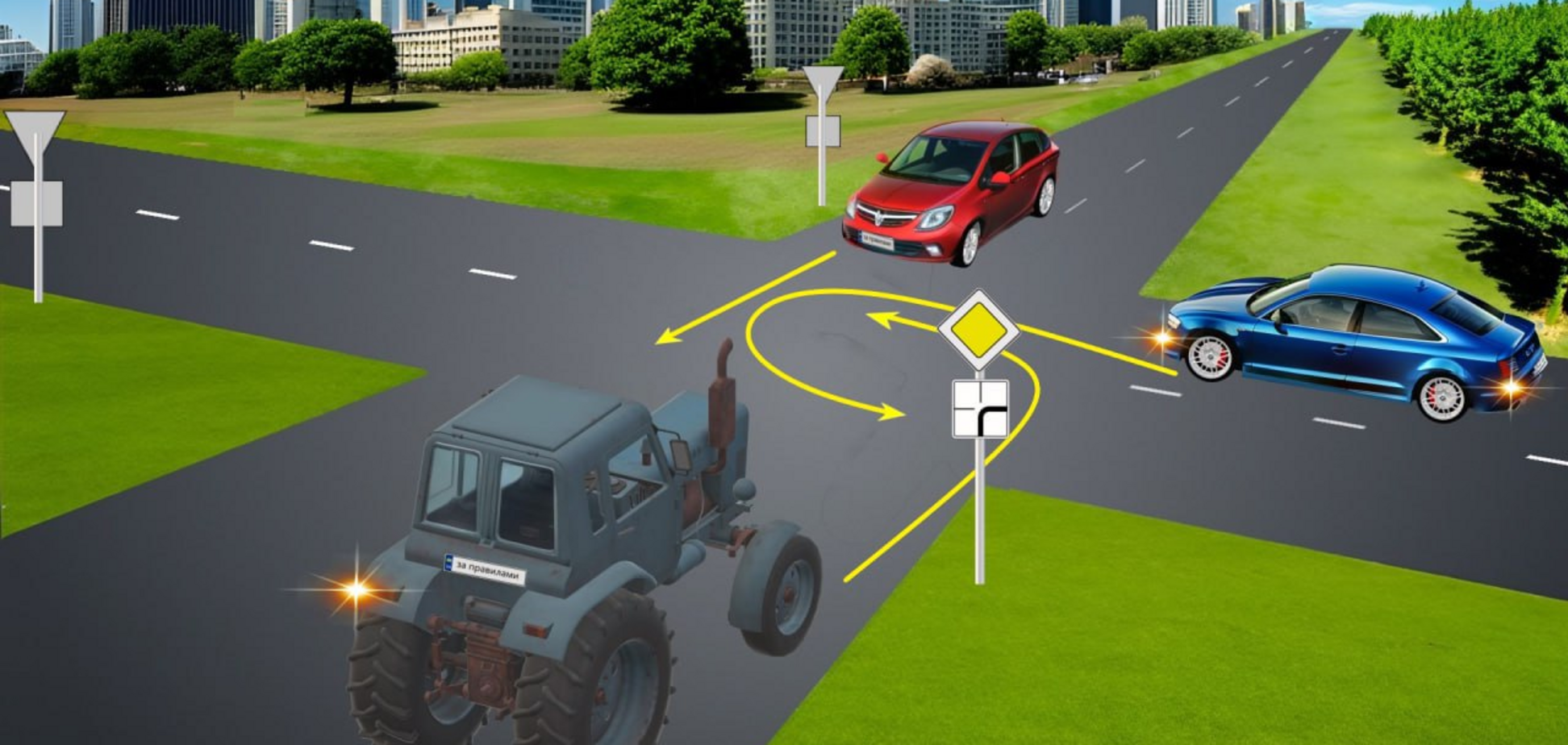 Кто проедет перекресток вторым? Задание на знание ПДД