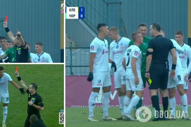 Скандал дня. Футболисты в матче УПЛ напали на арбитра и получили по красной карточке. Тренер пытался забрать команду с поля. Видео