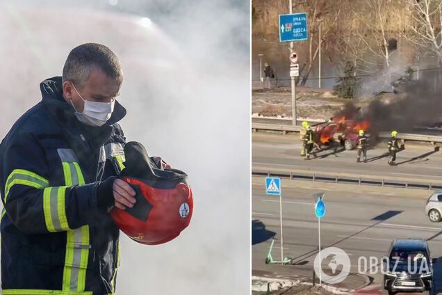 В Киеве на проспекте Бажана во время движения загорелась легковушка. Фото и видео