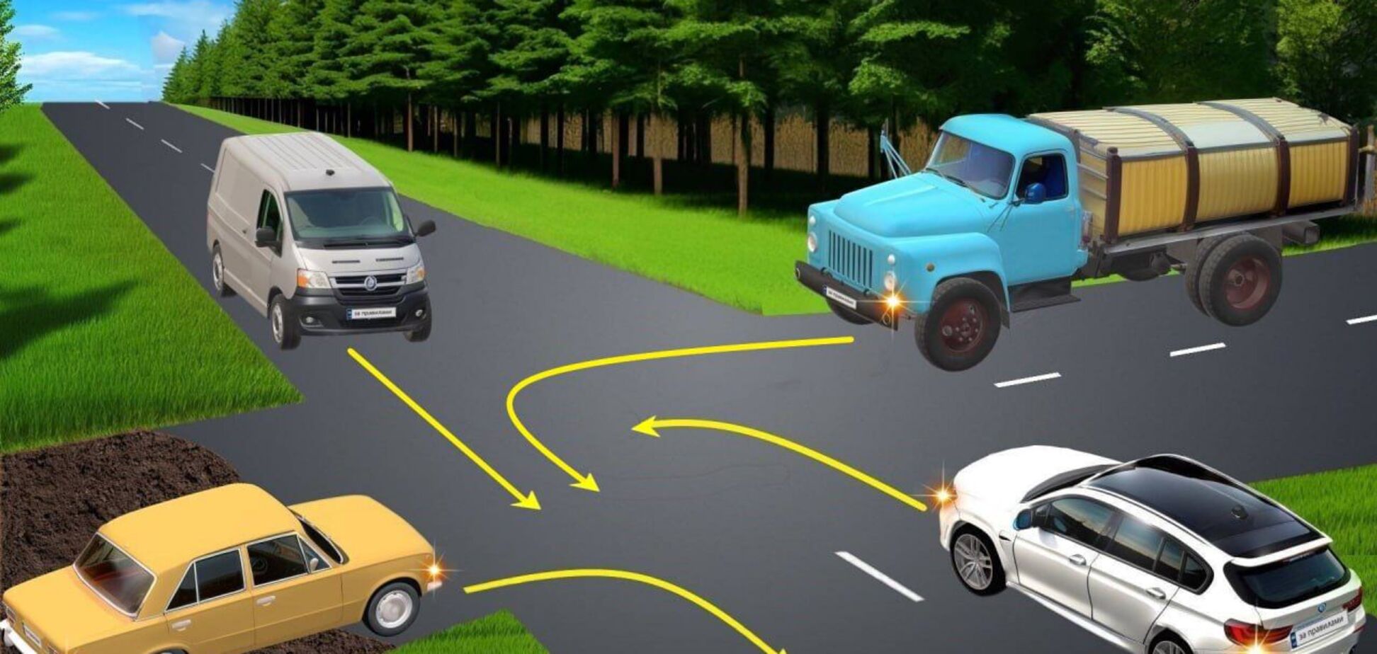 Яке авто проїде перехрестя другим? Тест на знання ПДР