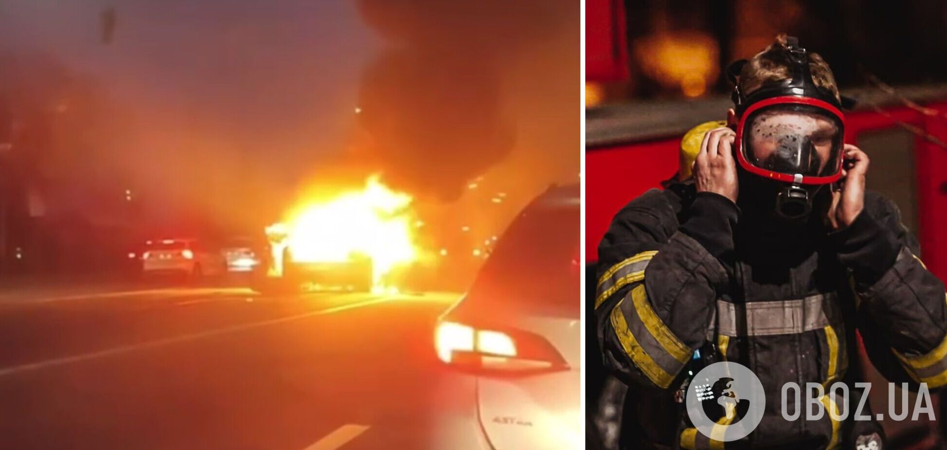 У Києві під час руху просто на трамвайній колії загорівся легковик. Подробиці та відео