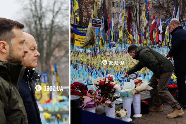 Шольц прибыл с визитом в Украину и вместе с Зеленским почтил память погибших защитников Украины. Фото и видео