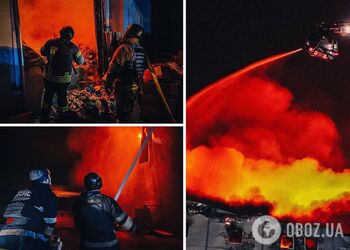 Гасили майже 15 годин: на Київщині внаслідок ворожої атаки сталась масштабна пожежа у складському приміщенні. Фото й відео