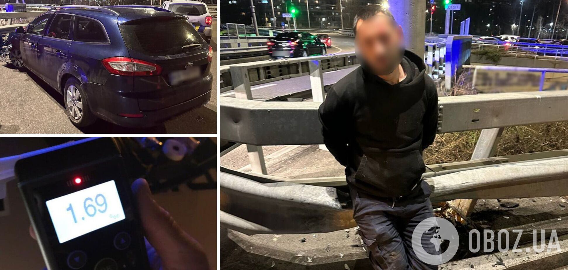 В Киеве пьяный водитель протаранил отбойник и авто, а затем пытался скрыться с места ДТП. Фото и подробности