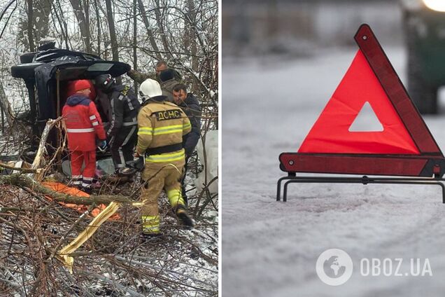 Легковушка съехала в кювет и перевернулась