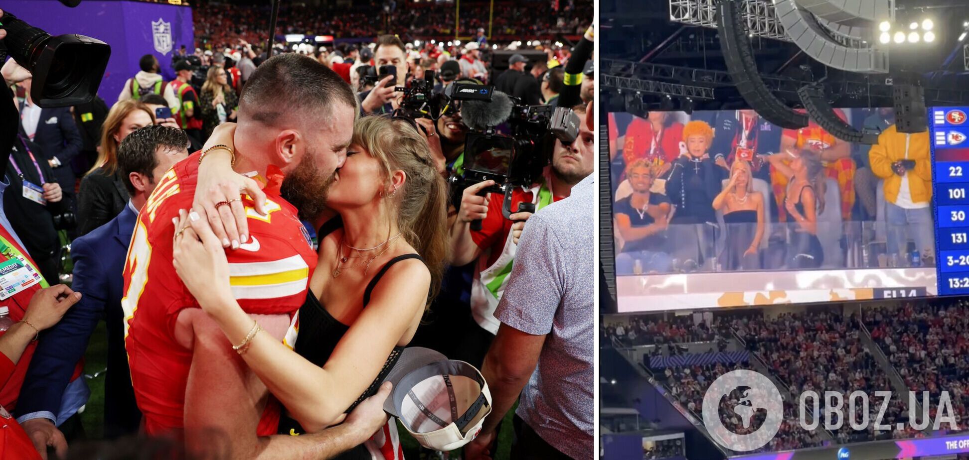 Пристрасно поцілувала коханого і випила залпом стакан пива: Тейлор Свіфт на Super Bowl 2024 захопила фанів своєю поведінкою