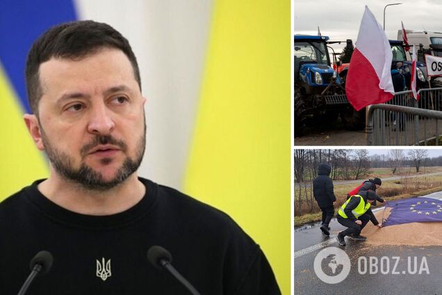 'Ситуация не в зерне, а в политике': Зеленский отреагировал на блокировку поляками границы с Украиной. Видео