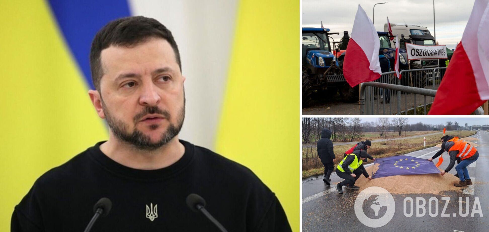 'Ситуація не в зерні, а у політиці': Зеленський відреагував на блокування поляками кордону з Україною. Відео