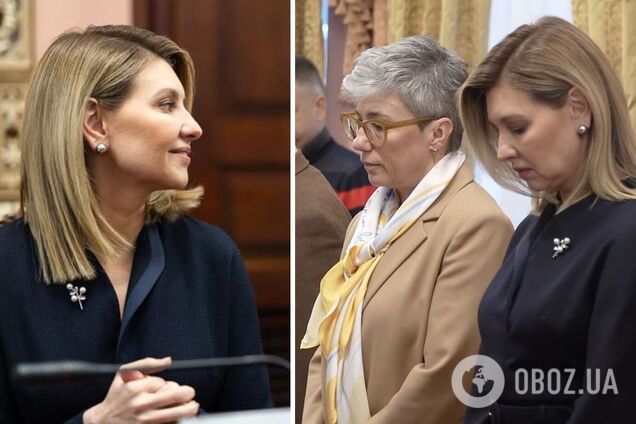 Деловой костюм и брошь с жемчужинами: Зеленская засветила стильный лук на встрече с историками