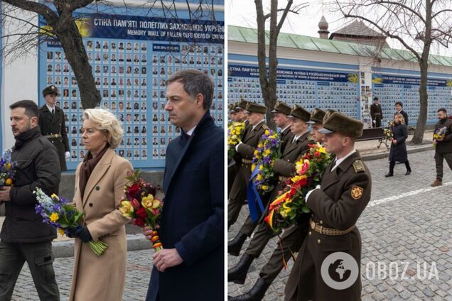 Зеленський разом із президенткою Єврокомісії та головами урядів Італії, Канади та Бельгії вшанували пам’ять захисників. Фото і відео