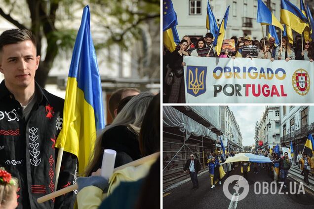 'Мир должен слышать о нас'. Голкипер сборной Украины по футболу принял участие в митинге в Лиссабоне. Фотофакт