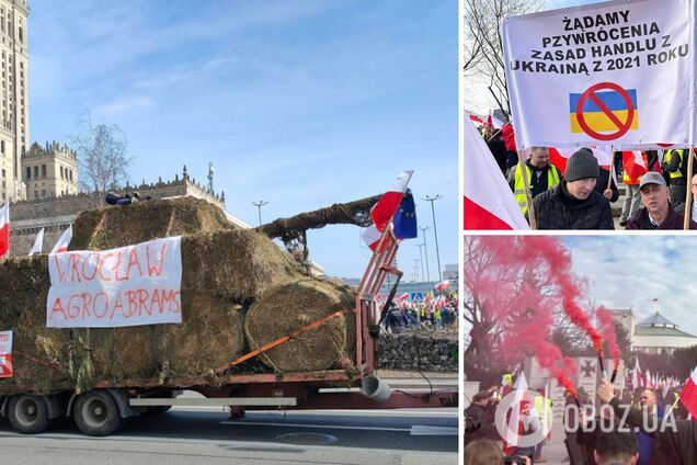 Протестующие фермеры привезли в центр столицы танк 'Абрамс' из соломы