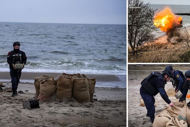 В Одесі на пляжі знайшли міну, її знешкодили піротехніки. Фото і відео
