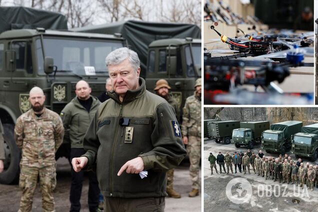 З'їхались військові з 10 бригад: Порошенко привіз на східний фронт тисячу FPV-дронів та велику партію автотехніки