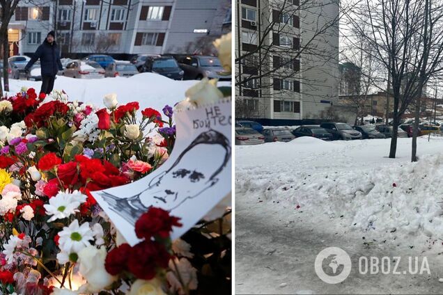 Російські комунальники скрізь знищили меморіали Навальному: всі квіти викинули. Фото
