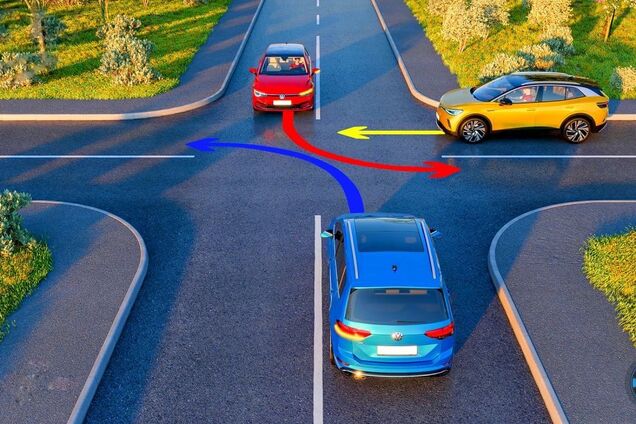 Как три автомобиля должны разъехаться на нерегулируемом перекрестке: задача по ПДД