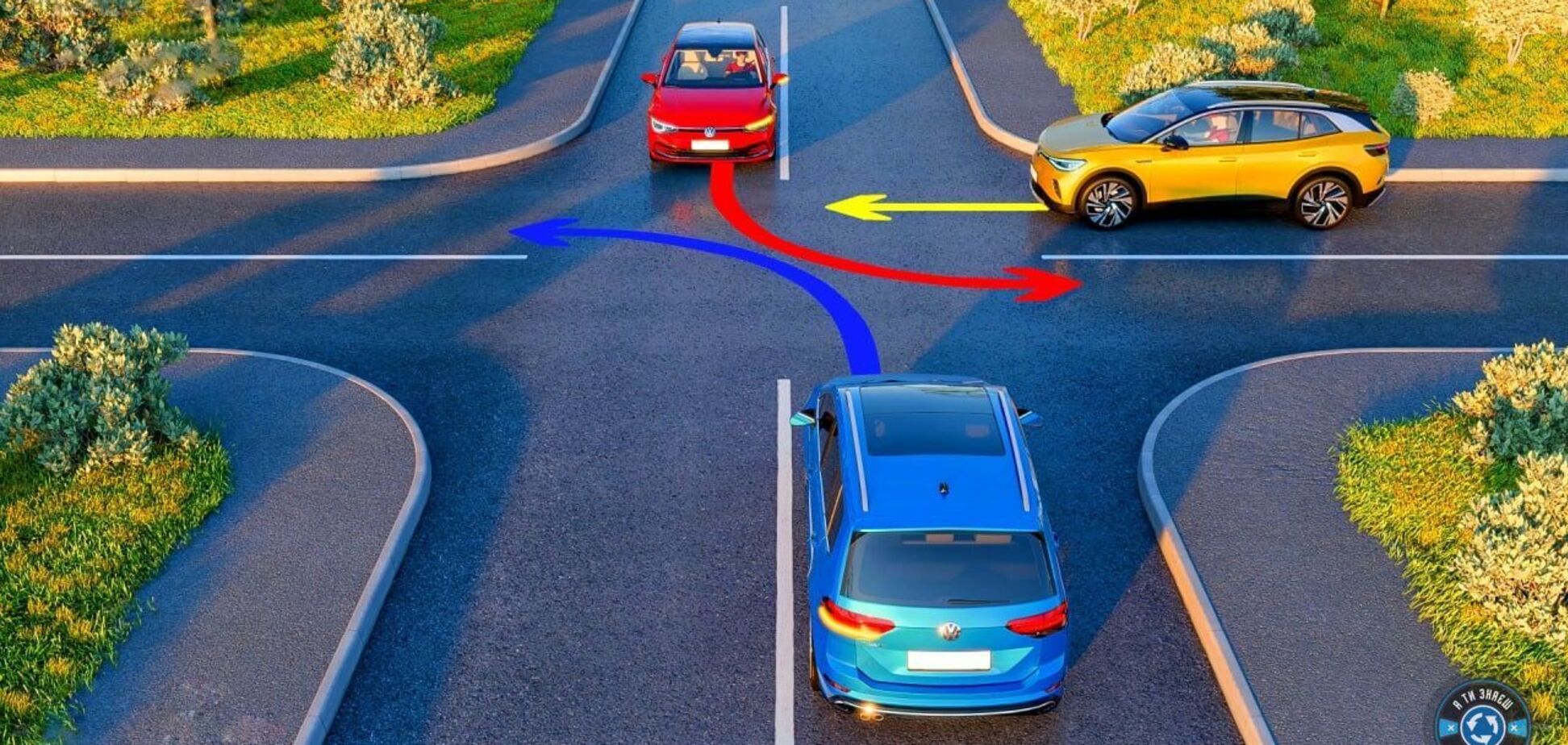 Как три автомобиля должны разъехаться на нерегулируемом перекрестке: задача по ПДД 