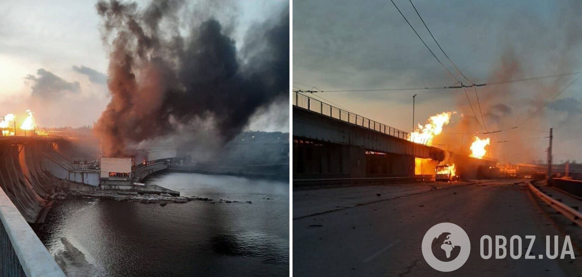 Россия ударила по ДнепроГЭС в Запорожье: есть попадания, движение по переезду плотины остановили. Фото