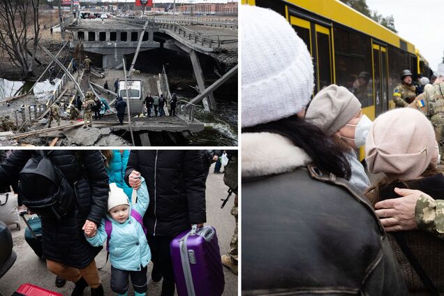 Страх, перелякані люди, вибухи: Порошенко поділився фото евакуації мешканців Ірпеня у перші дні вторгнення