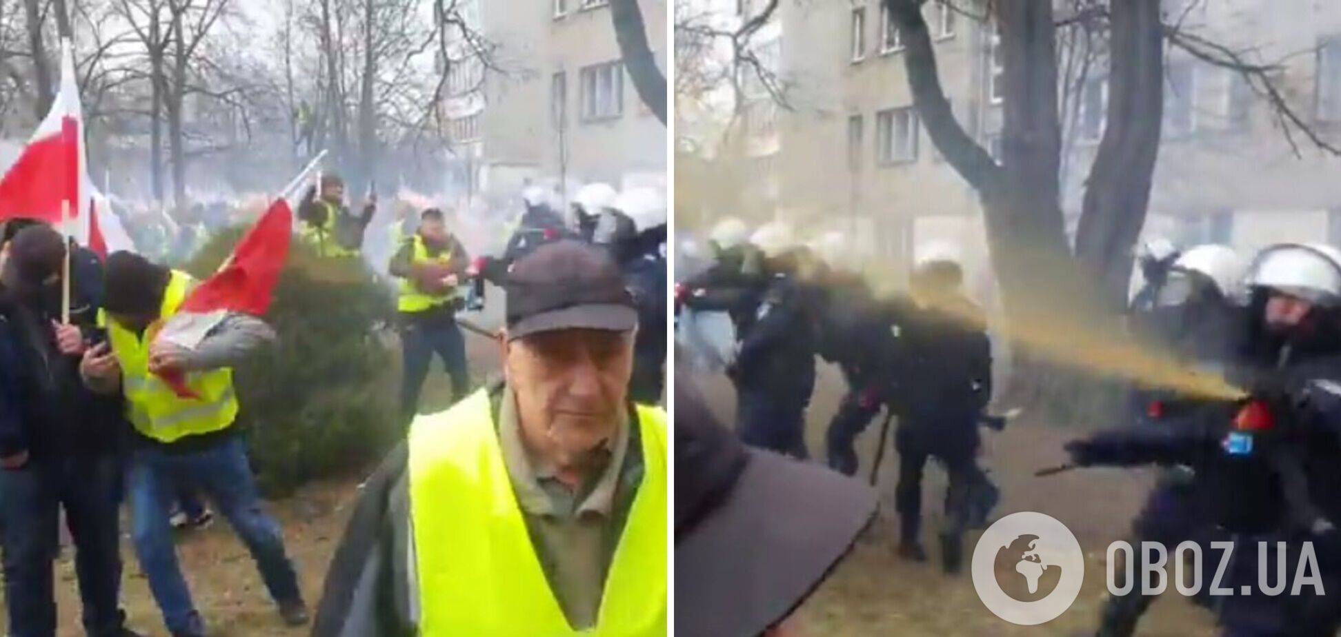 В Польше полиция разогнала бастующих фермеров слезоточивым газом. Видео