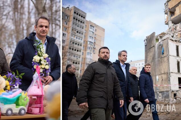 Зеленський з прем'єром Греції в Одесі вшанували пам'ять загиблих внаслідок влучання російського 'Шахеда' в житловий будинок. Фото і відео