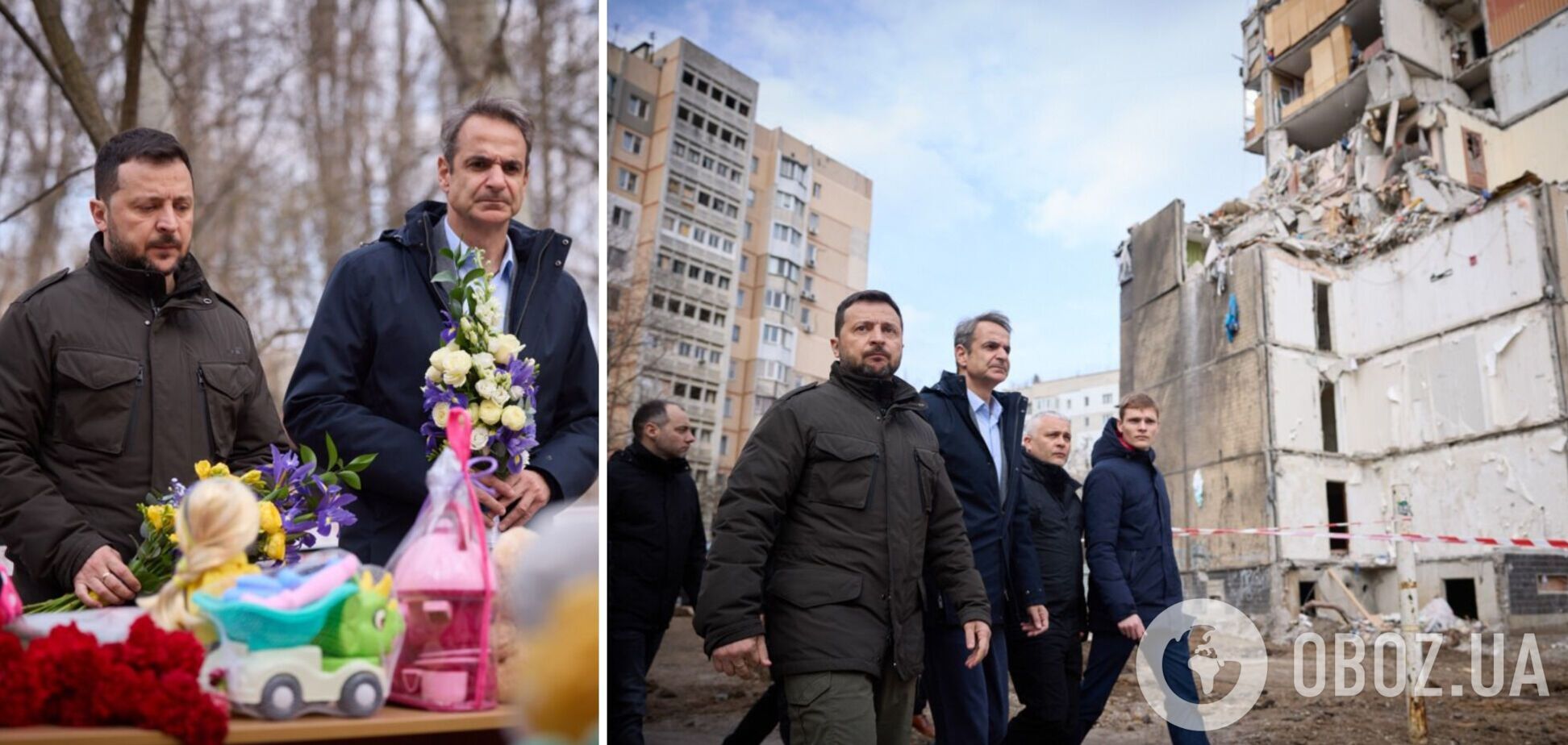 Зеленский с премьером Греции в Одессе почтили память погибших в результате попадания российского 'Шахеда' в жилой дом. Фото и видео