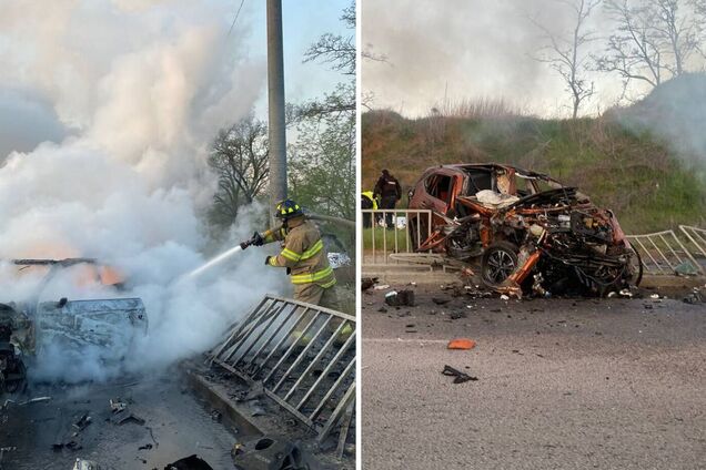 В Запорожье в результате ДТП погибли два человека, еще двое пострадали: одна из машин загорелась. Фото