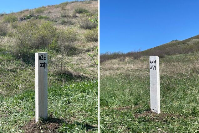 Азербайджан и Армения установили первый согласованный пограничный столб. Фото